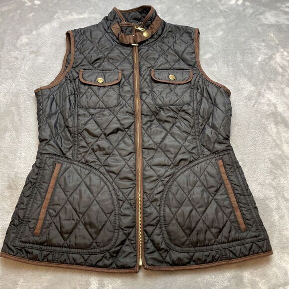 Banana Republic Quilted Field Vest Womens S Black Quilted Full-Zip Equestrian - Picture 2 of 10